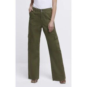 River Island NWT Khaki Wide Leg Cargo Trouser Pants Size 6R Grayish-Olive Green